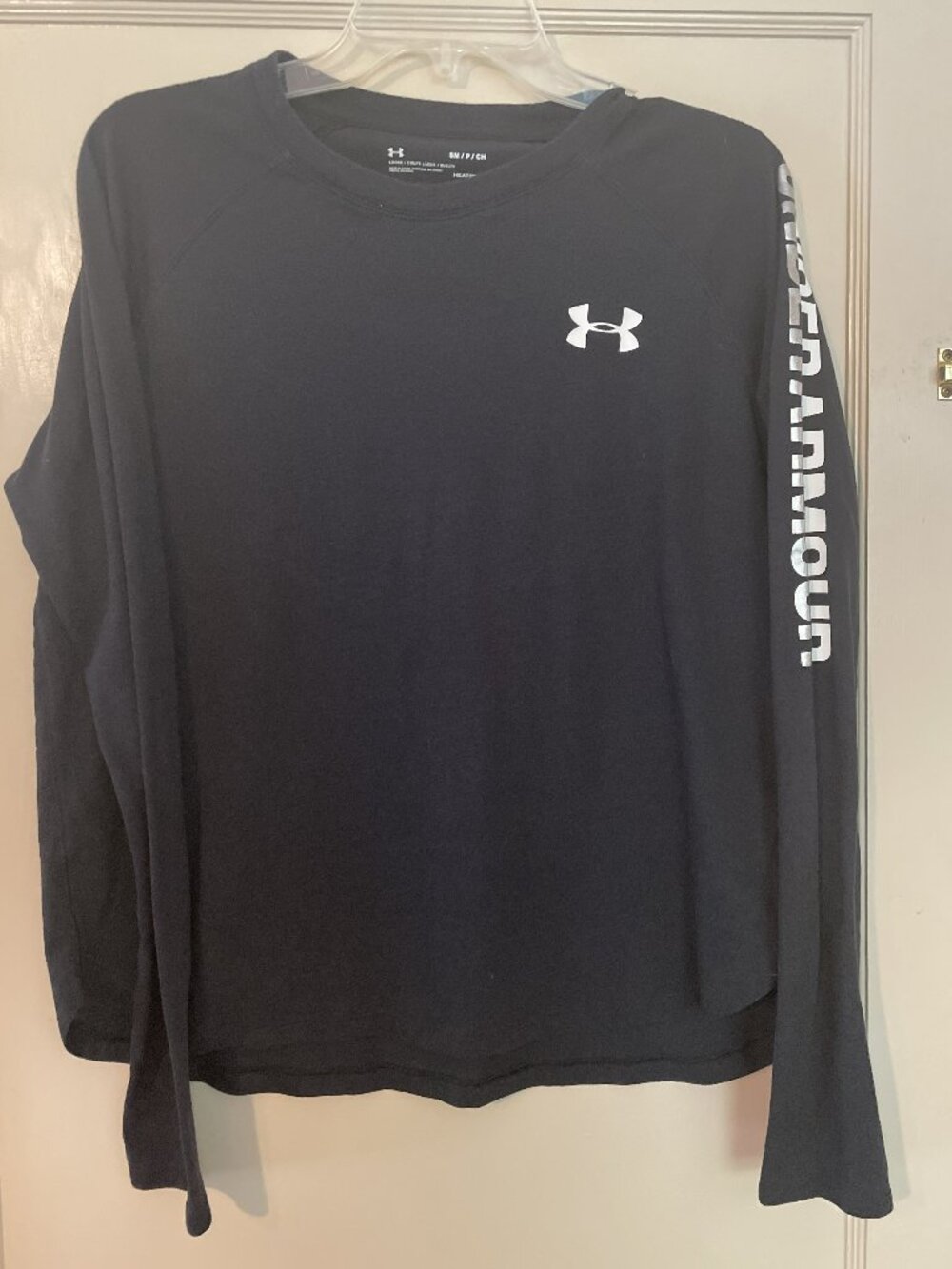 Under Armour: Black Long-sleeve Tee with White Logos